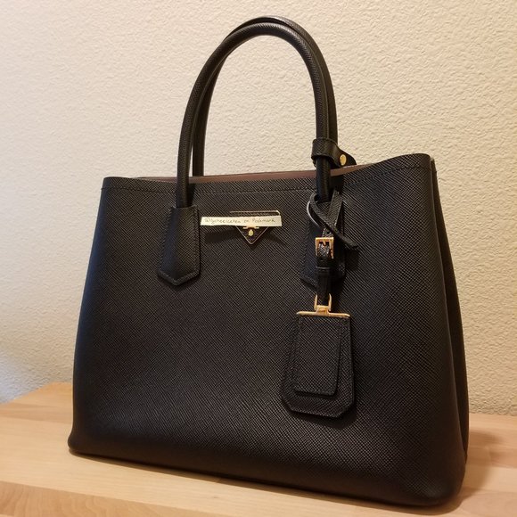 Prada Saffiano Small Double Cuir (Black/Pink) - Picture 4 of 16